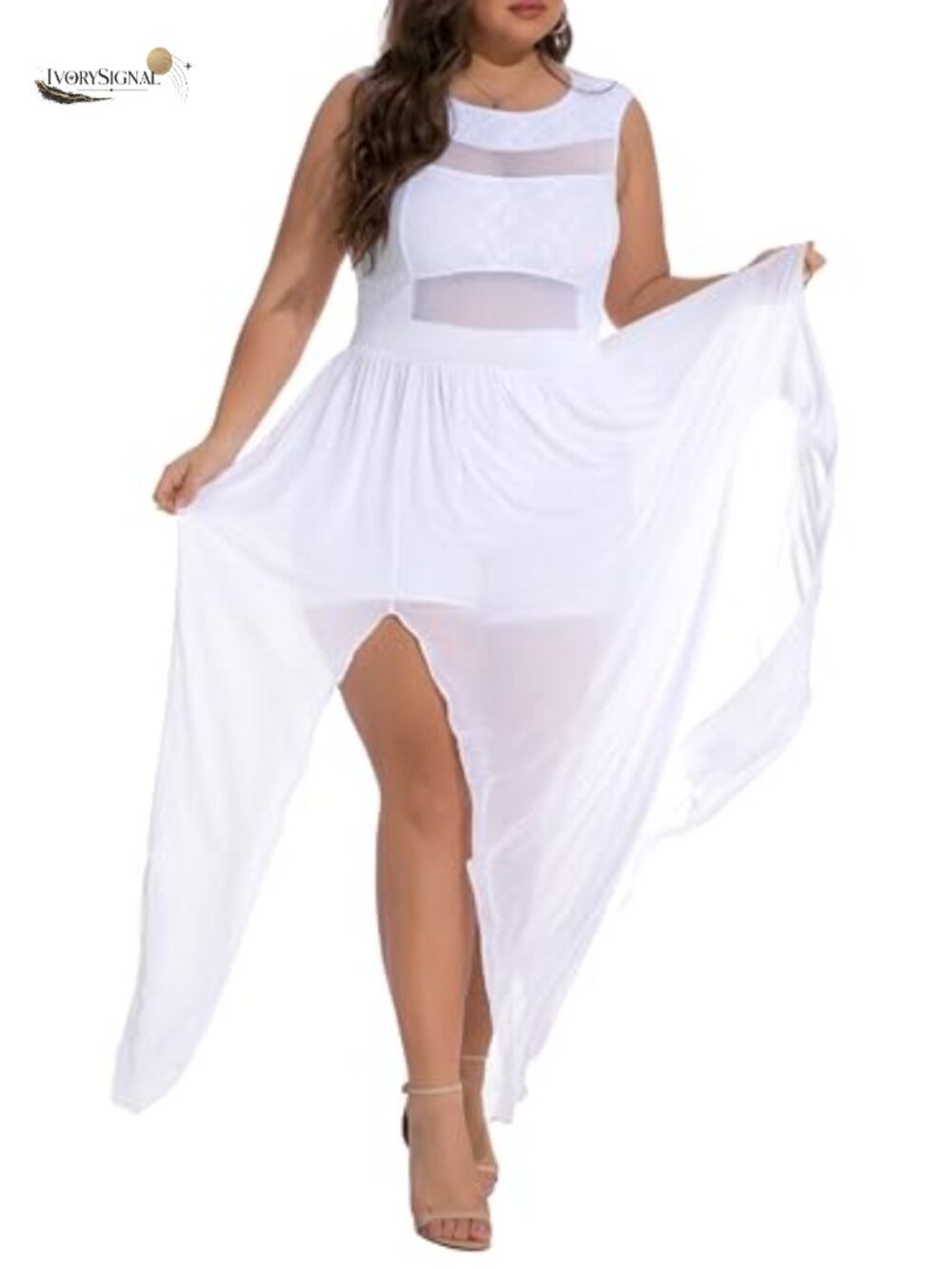 Plus Size Lace Chiffon Jumpsuit Maxi Dress Double Slits Formal Wedding
